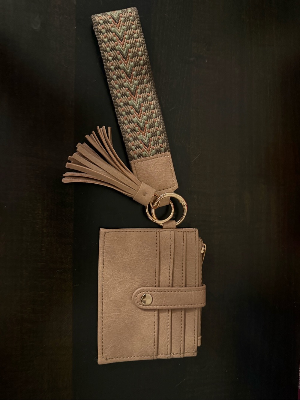 Women’s Taupe Wristlet Wallet with Tassel Strap